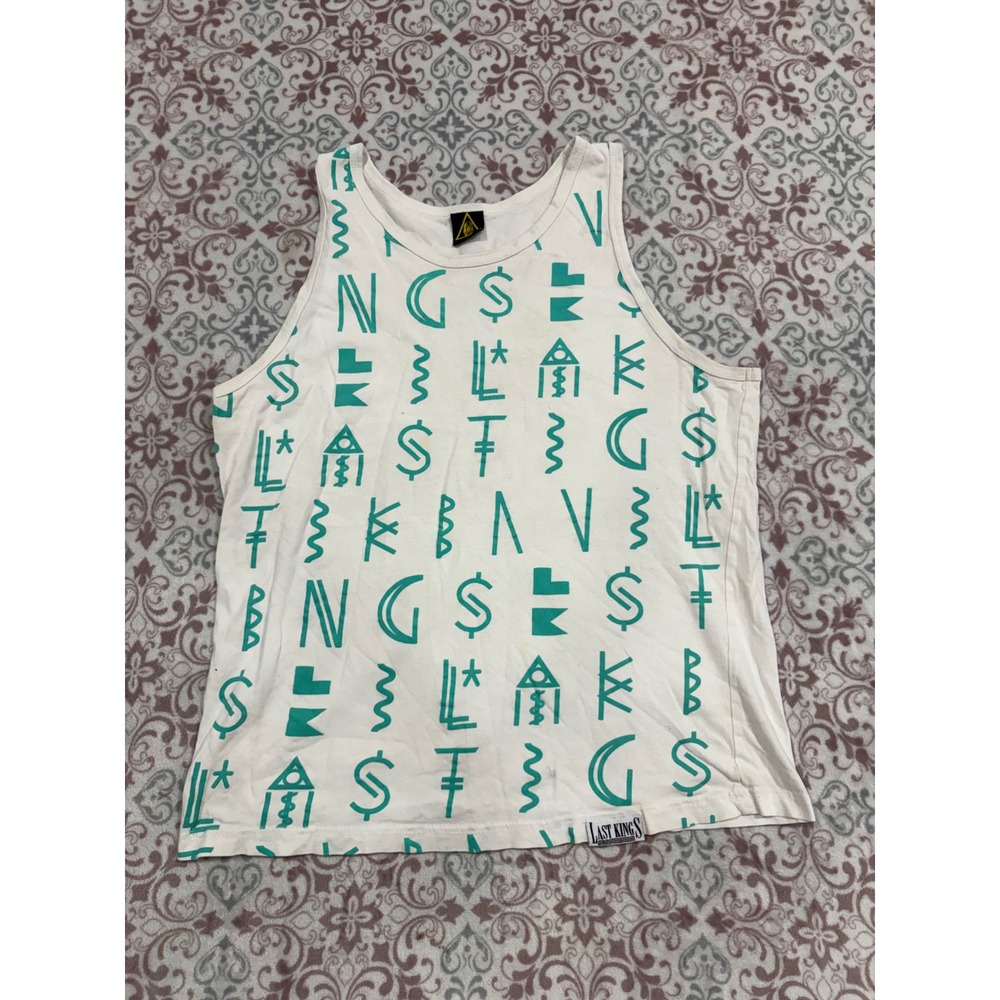 Last Kings Mens Tank Top White Teal Egyptian All Over Print Streetwear Large
